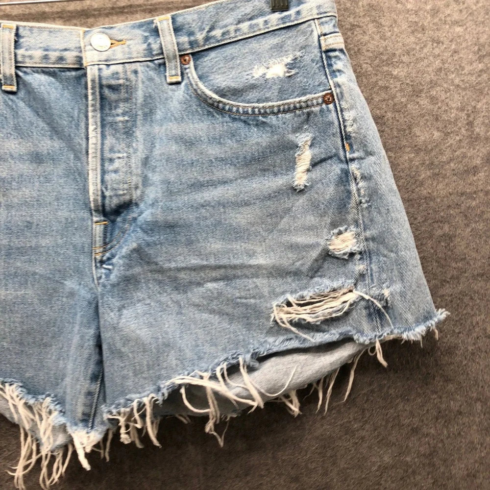 AGOLDE Parker Long Short Swapmeet High Rise Cut Off Denim Shorts Size 29 Blue